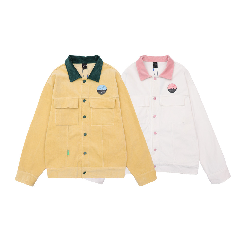 European And American Style Badge Contrast Color Corduroy Jacket Men's Lapel Jacket Jacket