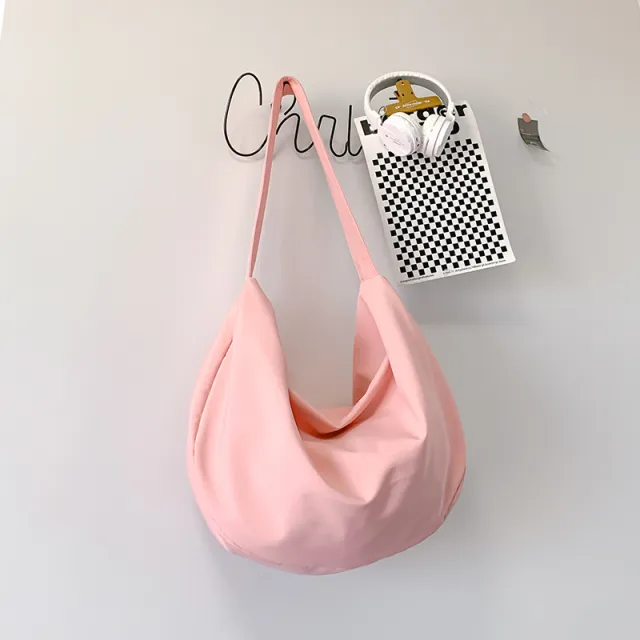 Large Capacity Cross Body Simple And Versatile Nylon Dumpling Bag Pink - Shop at LoveMi