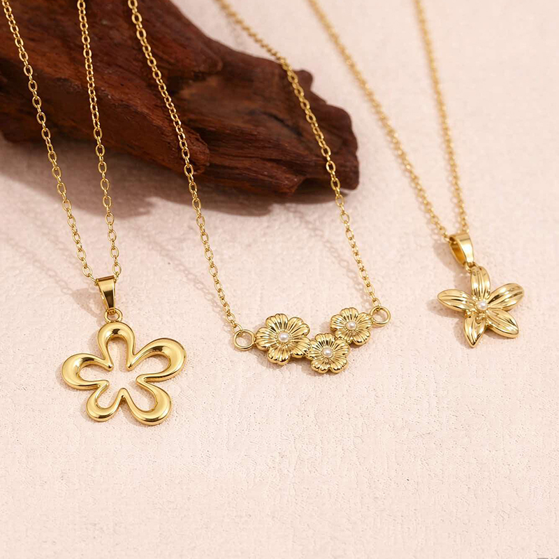 Stainless Steel Flower Series Pendant Necklace 3