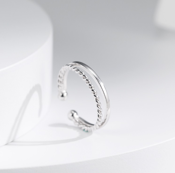 S925 Sterling Silver Double Layer Fried Dough Twists Ring Female