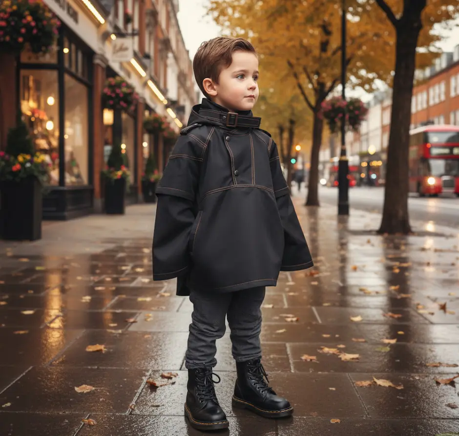 Kids Lightweight Poncho Coat Black Cape Jacket