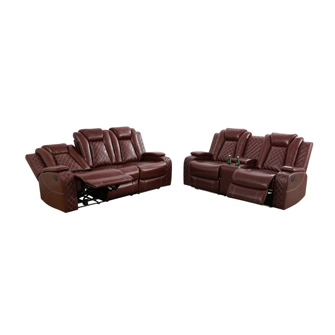 Pickup Only--Red Breathing Leather 3-Piece Living Room Recliner Sofa Set