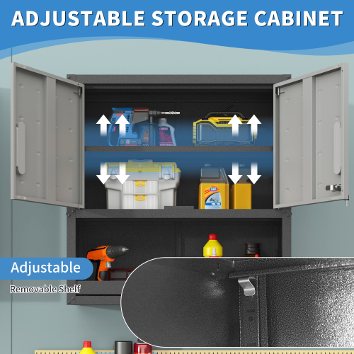 Metal Wall-Mounted Tool Storage Cabinet With Locking Door And 1 Shelf 1 Opened Drawer For Garage Warehouse,Office,Assembly Required — foto 11