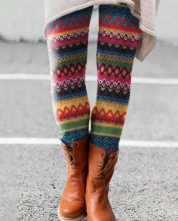 Women's Printed Warm And Tight Waist Pants, Trendy Leggings, Long And Cute - Picture 3 of 3