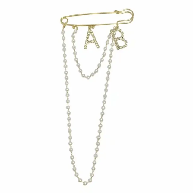 Retro Tassel Pearl Chain Letter Brooch Ins Tide Personality Anti glare Pin Clothes Accessories Gold - Shop at LoveMi
