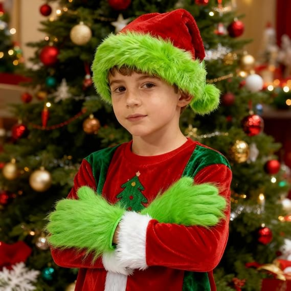 Kids Green Monster Furry Gloves, Costume Gloves For Boys & Girls 5