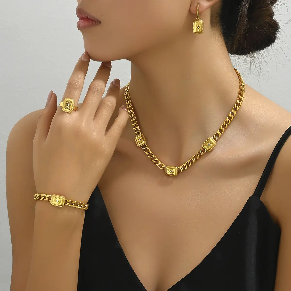 Ins Vintage Court Style Jewelry Set, Geometric