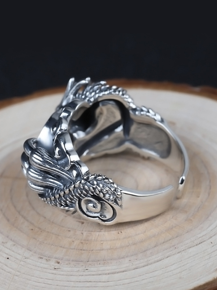 Title 4, Tajska srebrna plotka Tai Dragon Ring Męska oso...