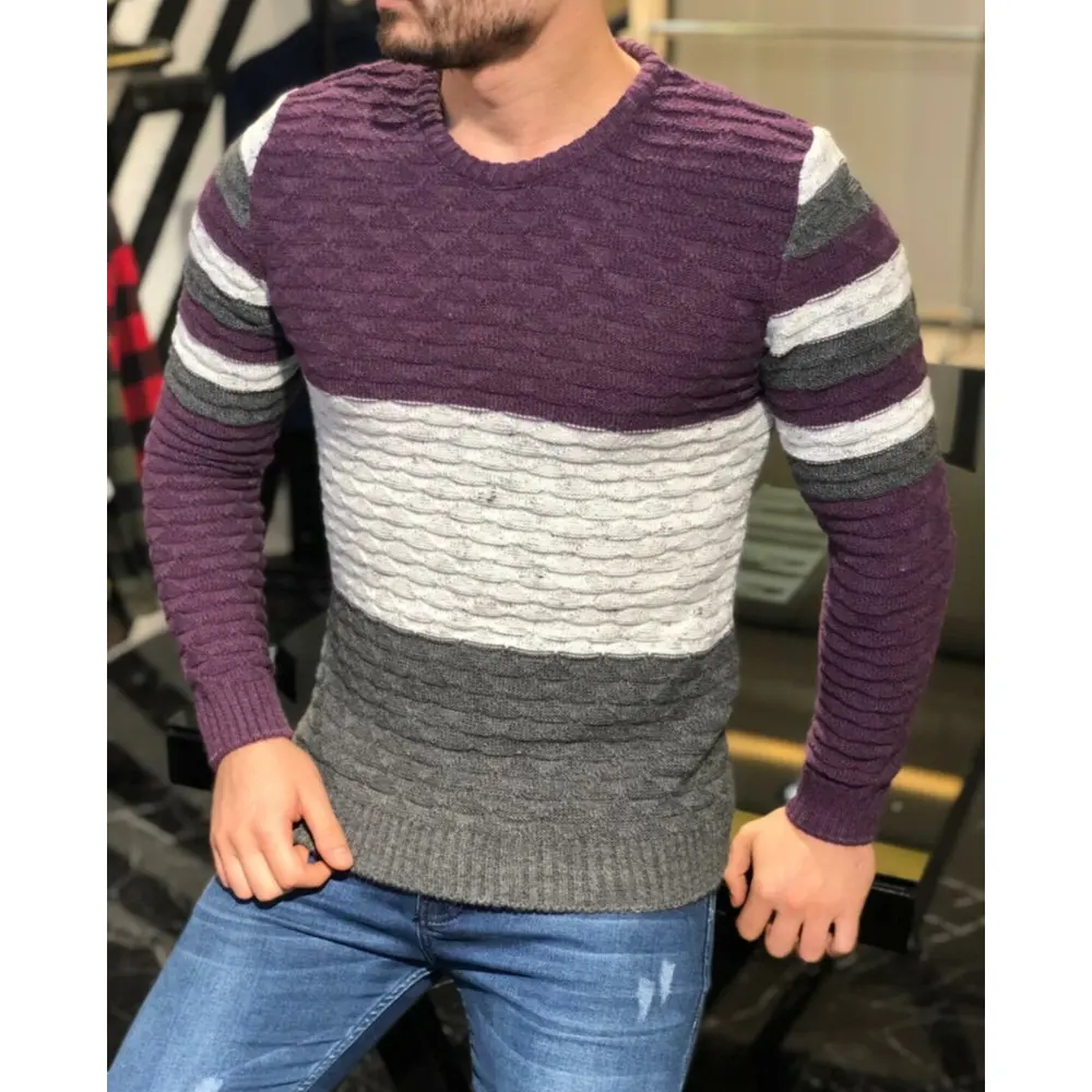 Men's Color Matching Pit Striped Muscular Sweater