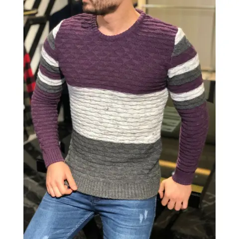Men's Color Matching Pit Striped Muscular Sweater