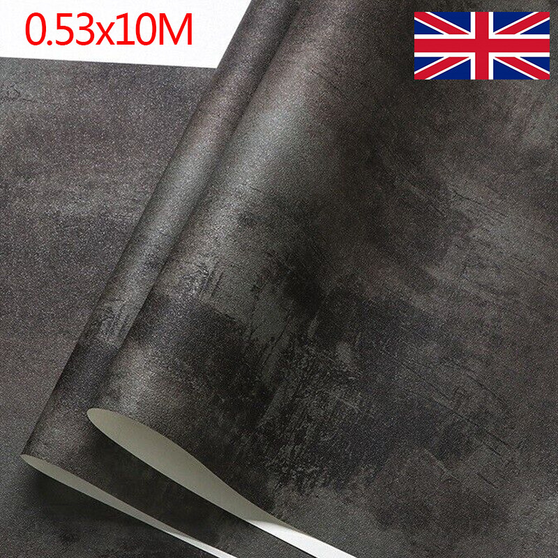 Concrete Effect Plain Dark Grey Wallpaper For Living Room Industrial Style