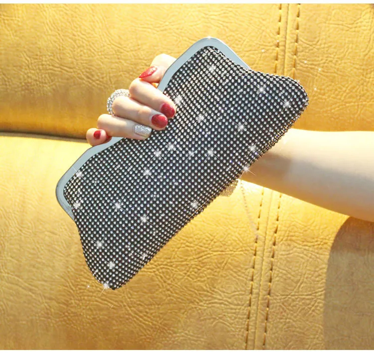 Fashion Clutch With Ring Dinner Bag Diamond - Black