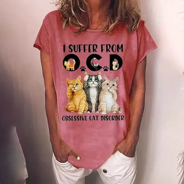 Women's Cute Cat Graphic T Shirt Casual Crewneck Short Sleeve Summer Top For Cat Lovers And Everyday Wear Pink - Shop at LoveMi