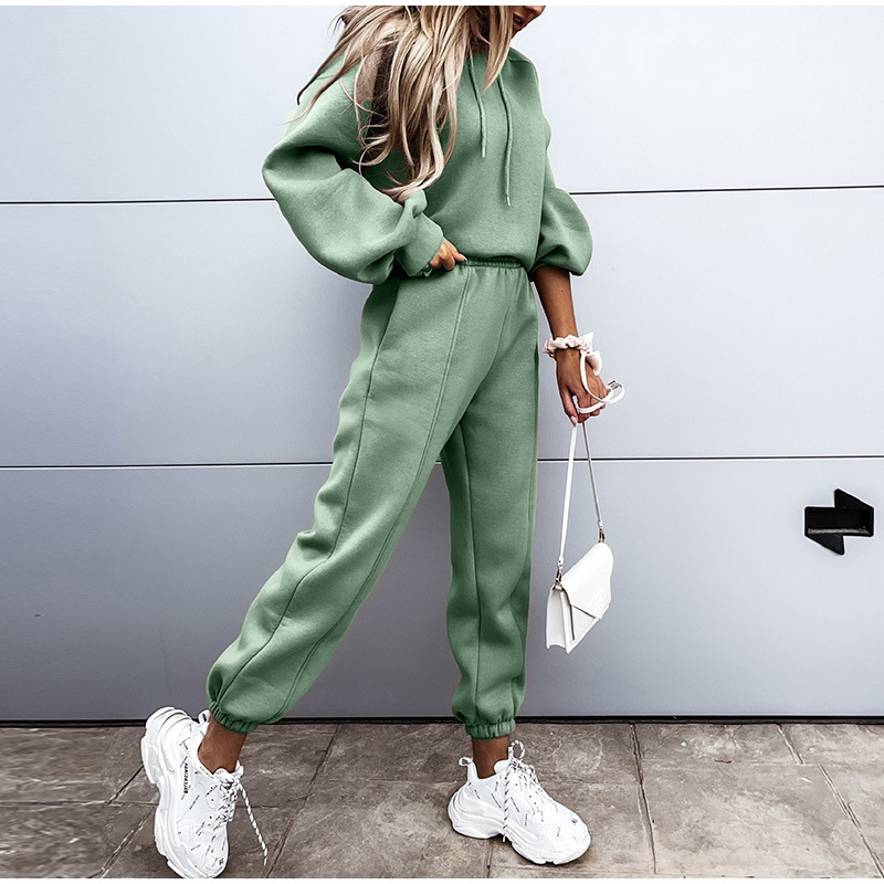 Spring And Summer Women's Sports And Leisure Hooded Sweater Suit Two-piece Suit