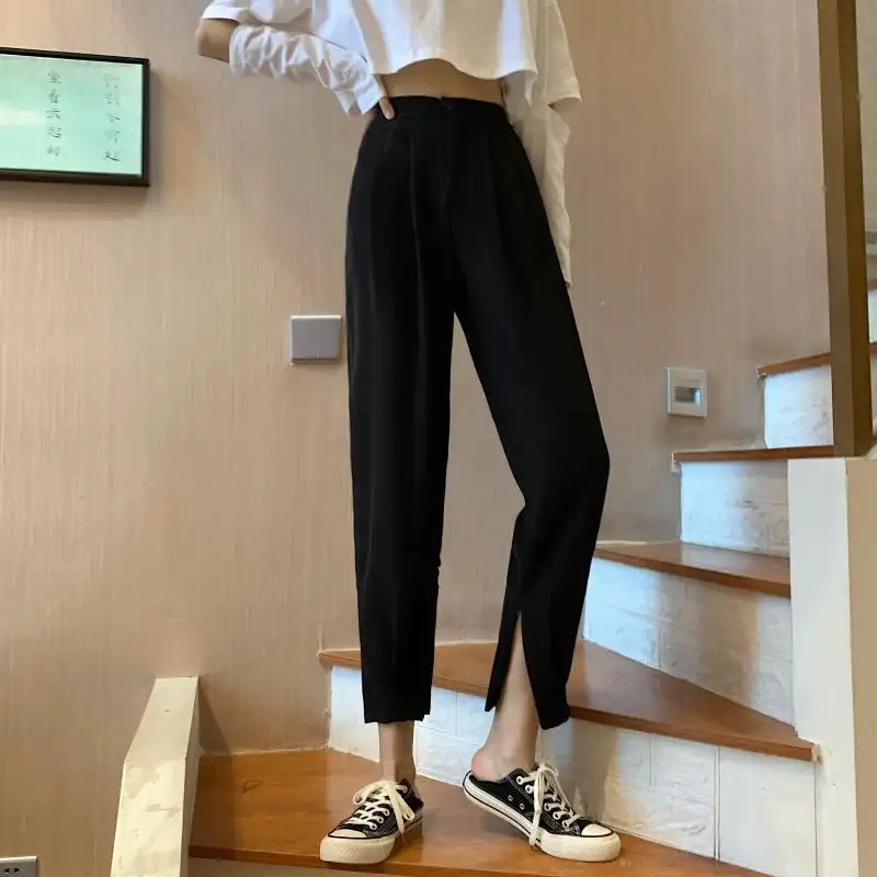 Women Plus Size Suit Pants Straight Loose High Waist