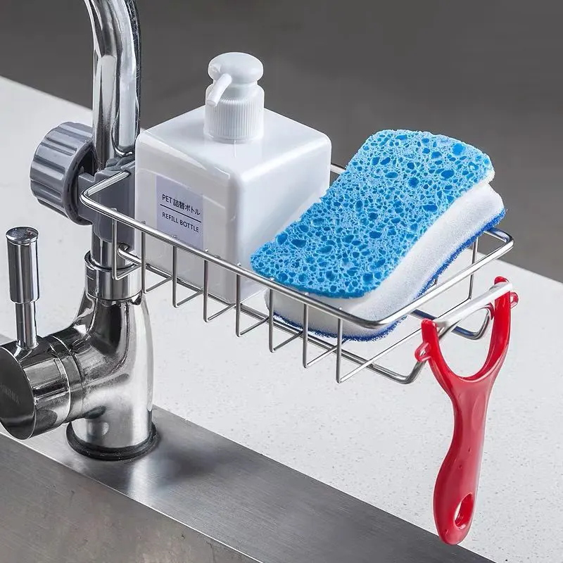 Adjustable Sink Drain Rack Sponge Storage Faucet