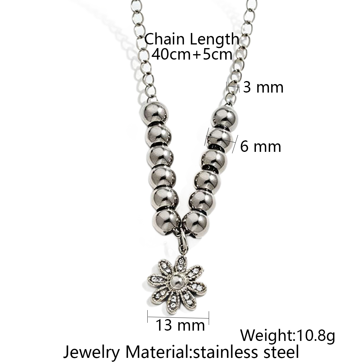 Stainless Steel Flower Series Inlaid With Rhinestone Pendant Necklace — view 2