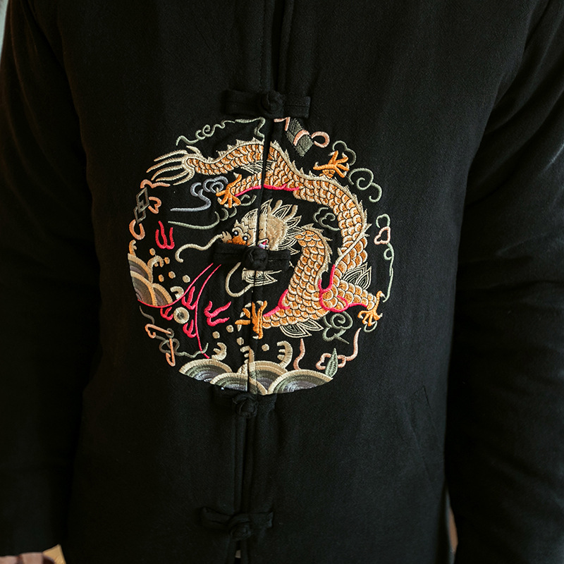 Men's Thick Cotton And Linen Embroidered Jacket