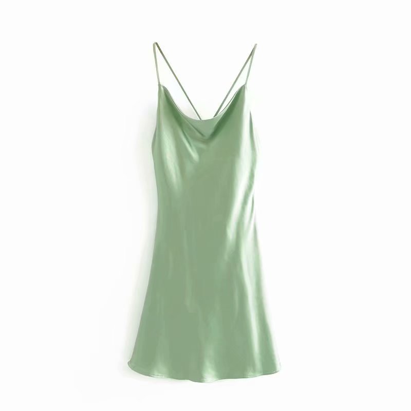 Silky Satin Glossy Matcha Green Mini Sling Dress