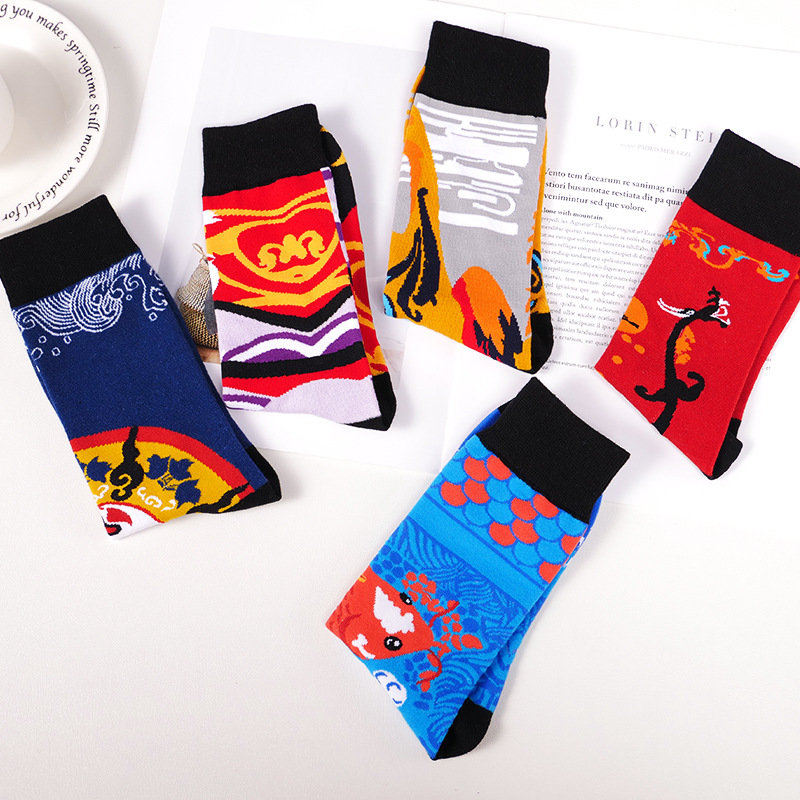 Title 1, Dragon Phoenix Crane Pattern Fashion Socks