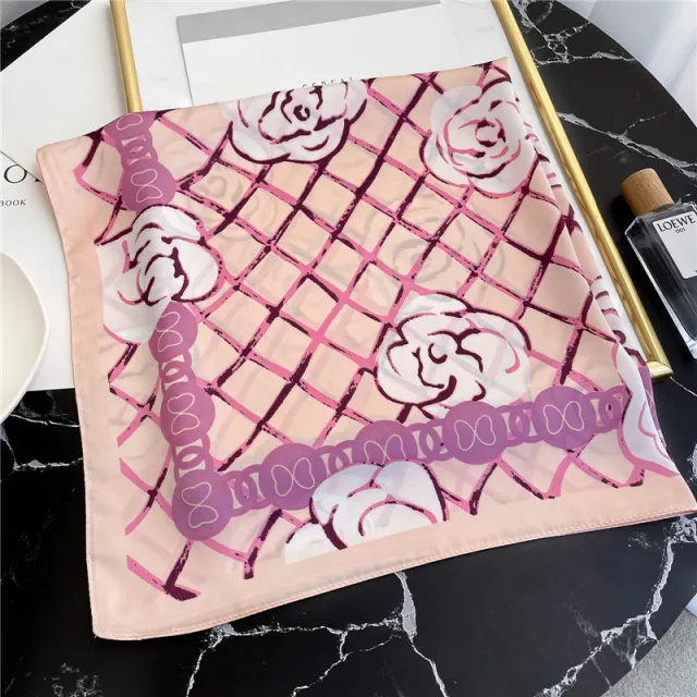 Women's Striped Silk Scarf Color Matching Versatile Printing Silk Fj3561 Pink Purple - Shop at LoveMi