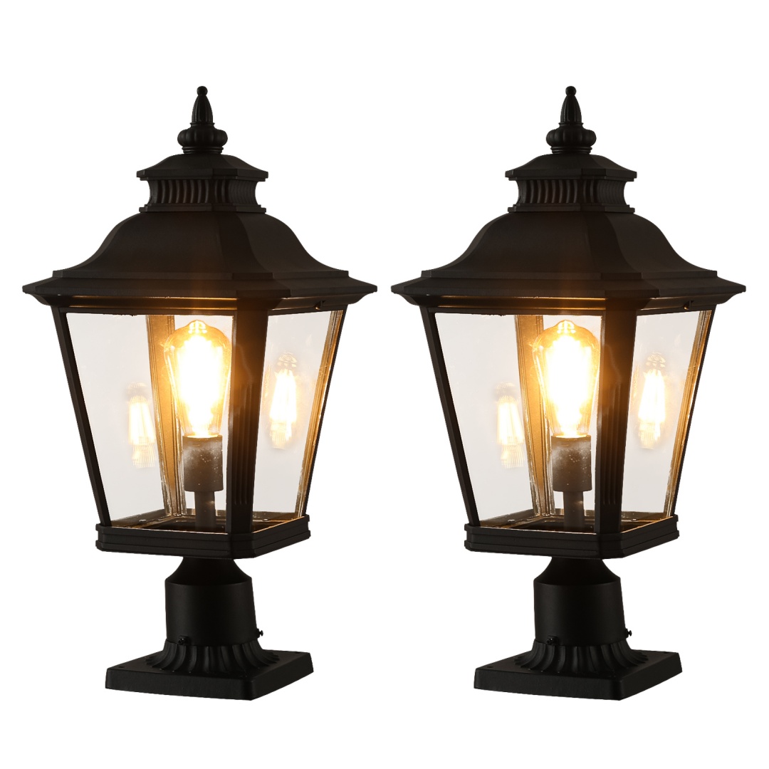 21in H 1-Pack Outdoor Post Lantern Light -Vintage Black Metal & Clear Glass... 4