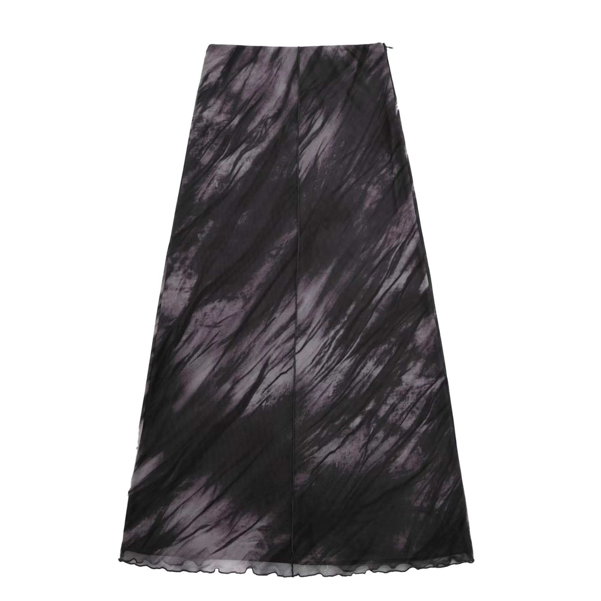 Title 15, Pleated Floral Print Silk Mesh Dress Skirt. Ele...