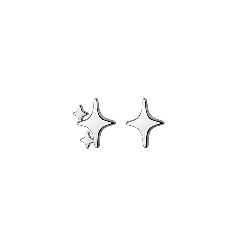 S925 Silver Simple Earrings Women's Glossy Four-pointed Star
