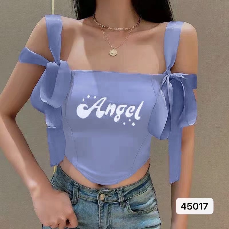 Butterfly Embroidered Camisole Cropped Slim Fit Knit Top Blue - Shop at LoveMi