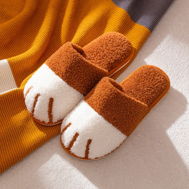 Paw Slippers Autumn Winter Home Shoes Women Kawaii Furry Slides Indoor Floor Bedroom Shoes Couple Slipper Warm Flats Footwear Caramel 36To37 - Shop at LoveMi