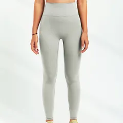 Women's High Waist Eco-Friendly Recycled Yoga Fitness Pants - Light Grey - View 1