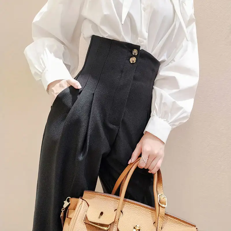Women's High-waist Slim-fit Black All-match Pants