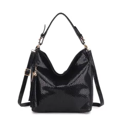 Snake Pattern Ladies Fringed Crescent Bag Shoulder Messenger Bag - Black - View 1