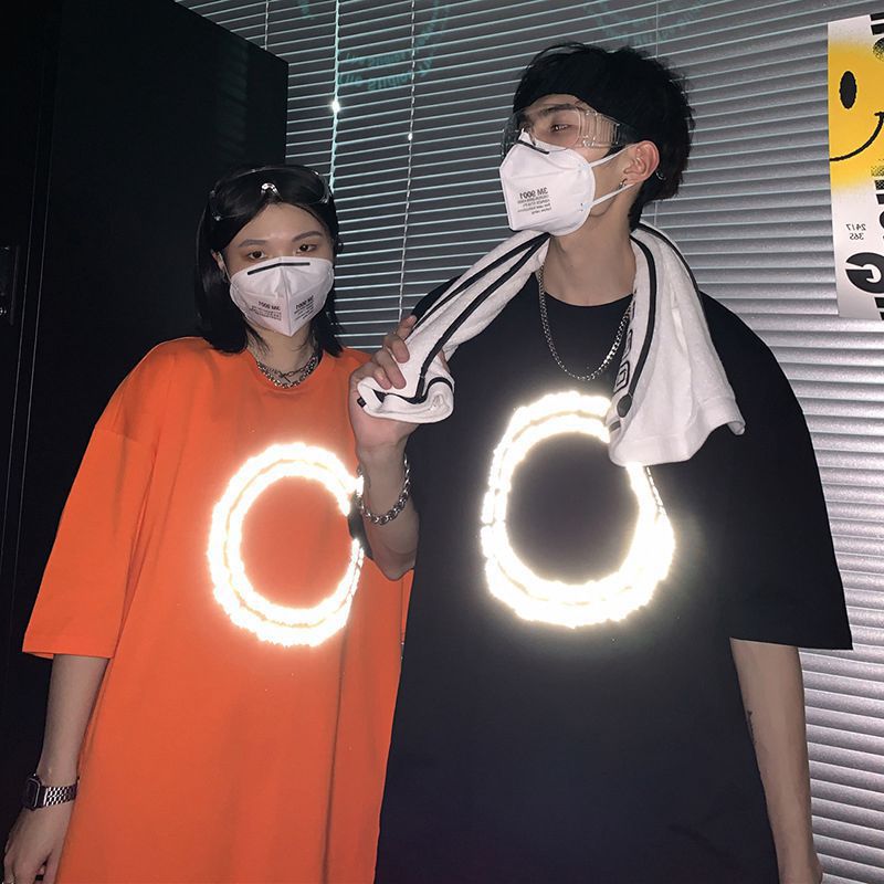 Women's Loose Casual Solid Color Reflective Short Sleeves