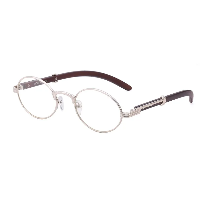 Retro Wood-like Sunglasses Small Round Frame - Silver Frame Transparent