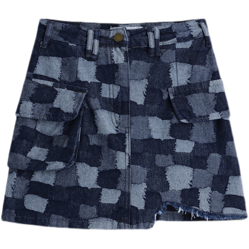 New All-match Plaid Denim Skirt Women