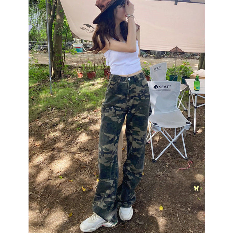 High Waist Camouflage Jeans Women's Autumn New Street Loose Slim Straight Trousers Mopping Pants Camouflage - Shop at LoveMi