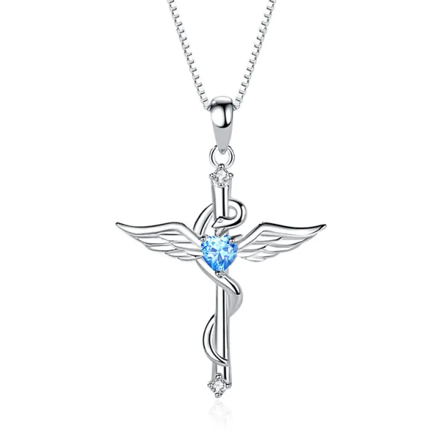 Angel Wings Cross Pendant In Sterling Silver Blue - Shop at LoveMi