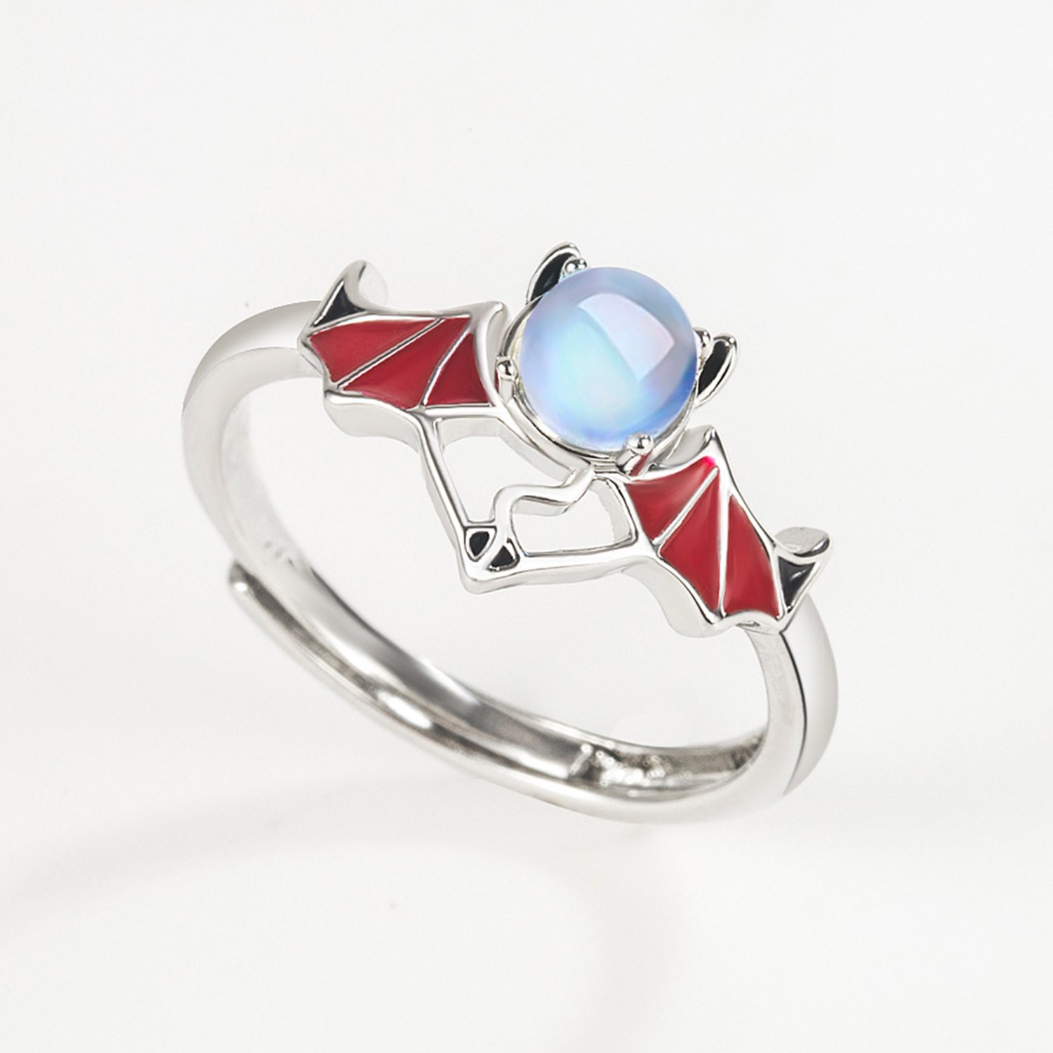 Title 5, Silver Blue Moonlight Stone Angel Demon Ring