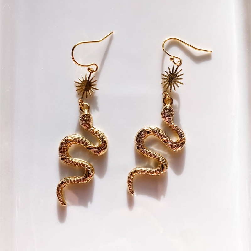 Title 3, Gold Snake Pendant Earrings Bohemian Style