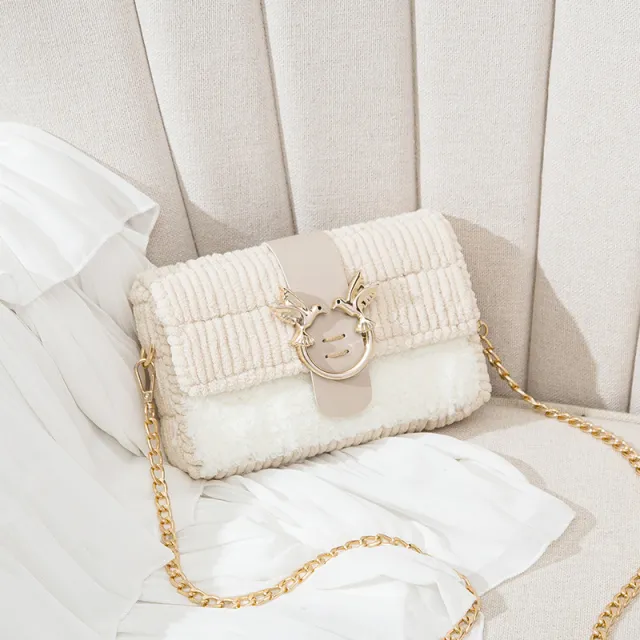 DIY Hand knitted Plush Hand sewn Material Bag Apricot - Shop at LoveMi