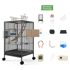 Parrot Xuanfeng Bird Cage With Feeder Toy Grass Nest Breeding Box - Black Boutique Package - View 1