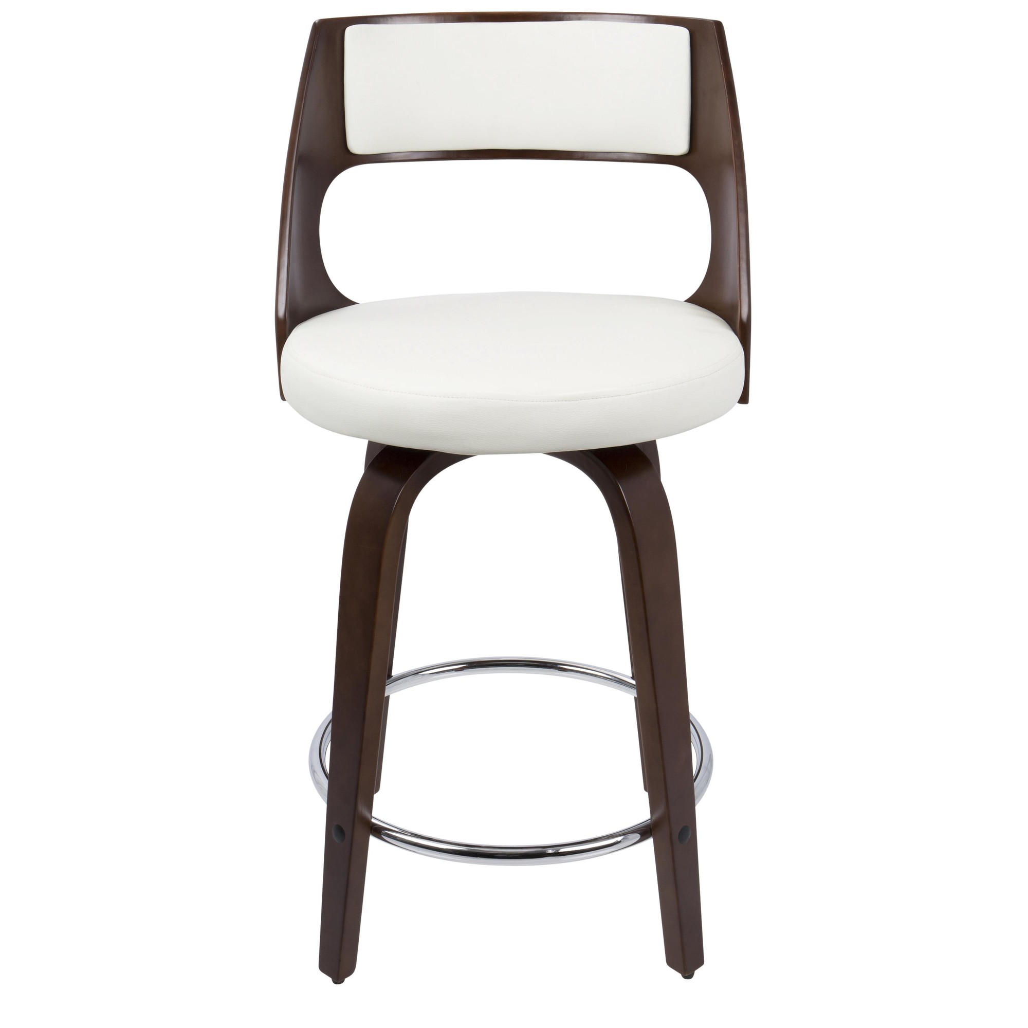 Mid-Century Modern Counter Stool With Swivel In Cherry And White Faux Leather - Set Of 2 — foto 6