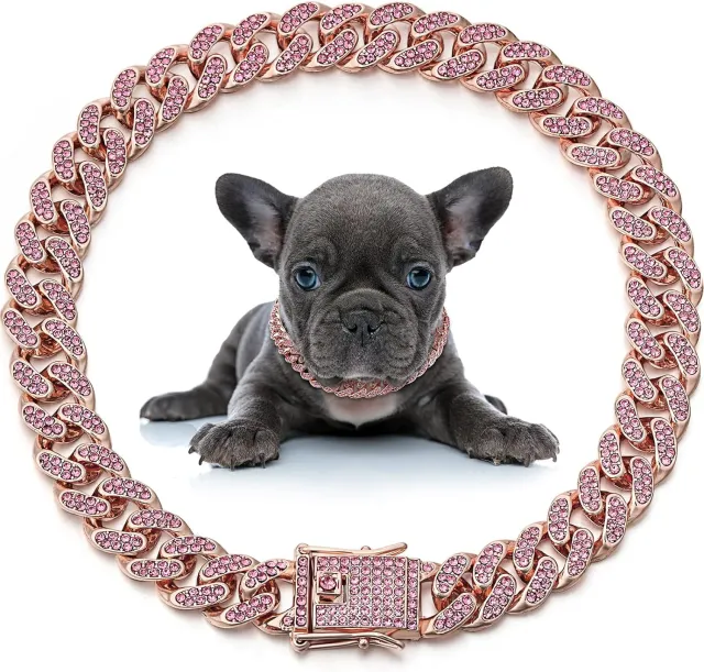 Dog Necklace Metal Cat Chain Pet Crystal Collar Jewelry Accessories For Small Medium Large Dogs Cats Rose Gold - Shop at LoveMi