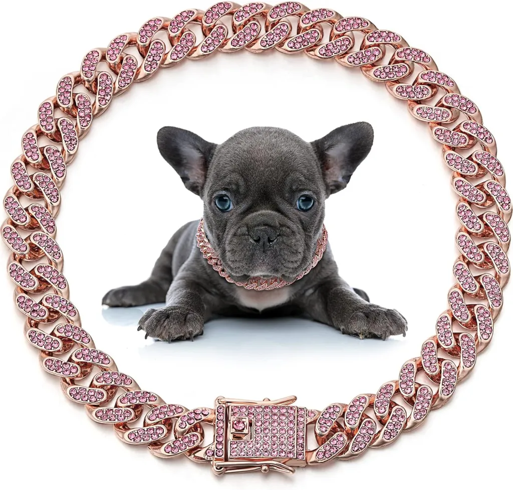 Dog Necklace Metal Cat Chain Pet Crystal Collar Jewelry Accessories For Small Medium Large Dogs Cats - Rose Gold