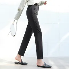 Draping Pipe Pants High Waist And Loose - Black Cropped Trousers - View 1