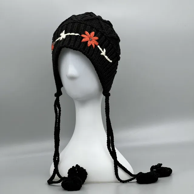 Fashionable Hand Knitted Hat Female Flower Black - Shop at LoveMi