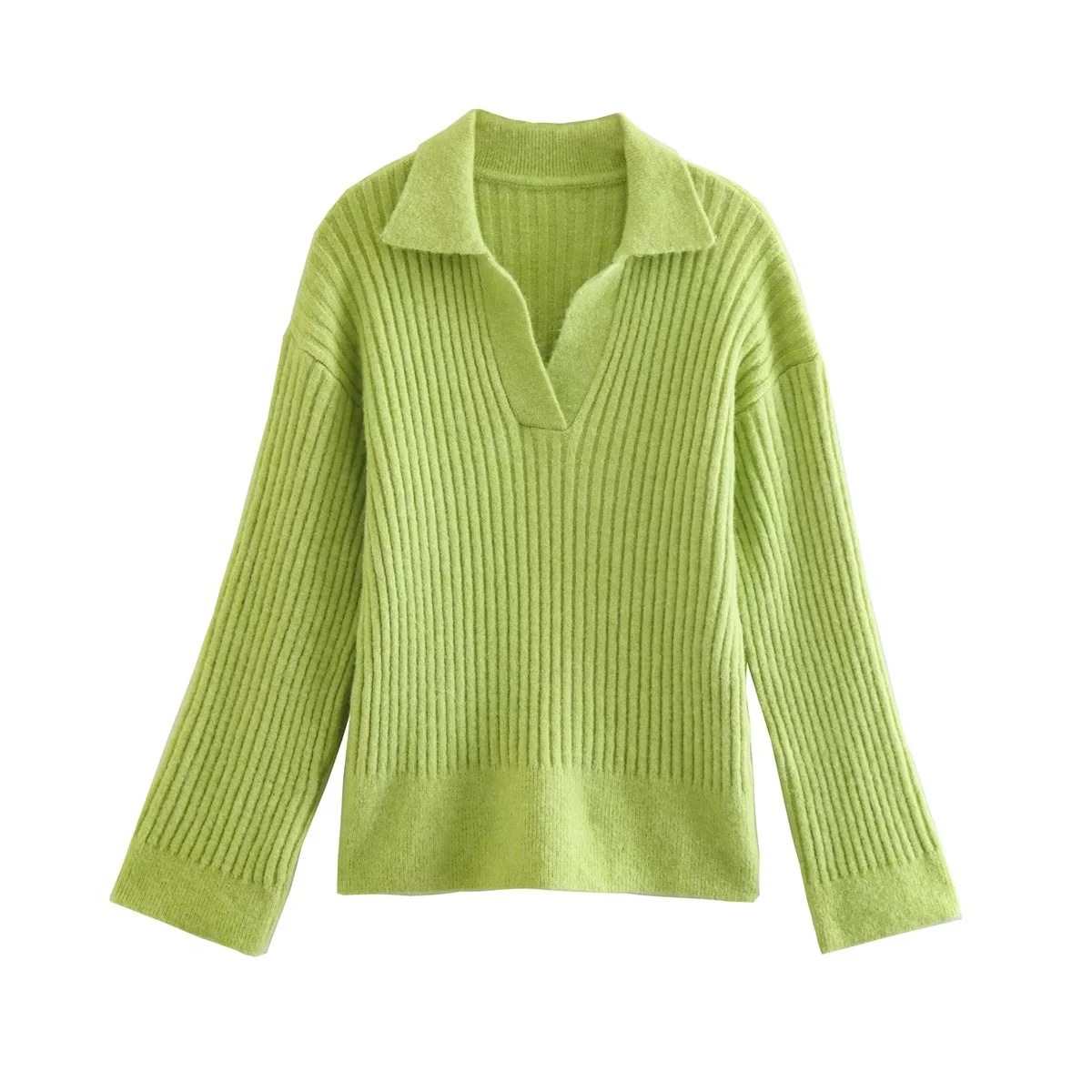 V-shaped Lapel Warm Slim Pit Strip Long Sleeve Sweater