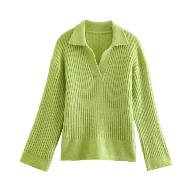 V shaped Lapel Warm Slim Pit Strip Long Sleeve Sweater Green - Shop at LoveMi