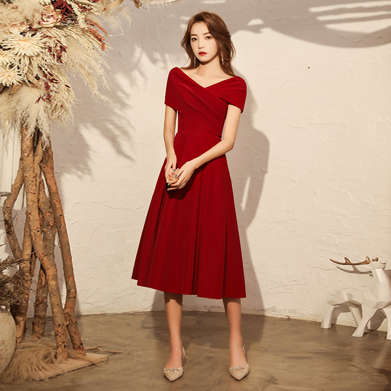 Summer Wedding Red Engagement Dress Gxwp126 Wine Red Mid Length - Shop at LoveMi